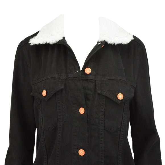 NWT Le Distresse Black Denim And Shearling jacket - Picture 2 of 5